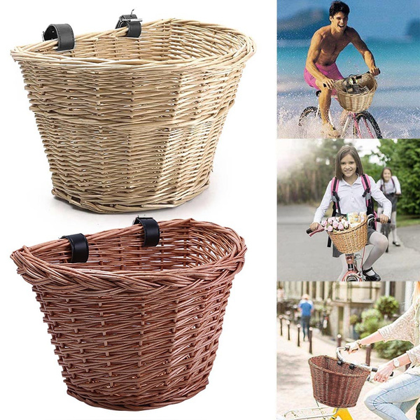 Wicker D-Shaped Bike Basket Portable Hand-Woven Shopping Basket
