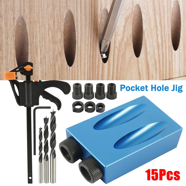 15pcs Pocket Hole Jig Kit Woodworking Guide Oblique Drill Angle Hole Locator NEW 