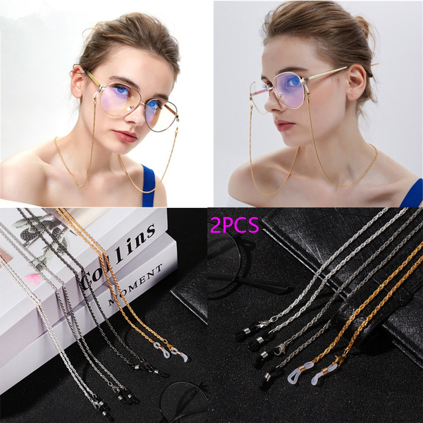 2PCS Womens Non-Slip Glasses Chain Vintage Eyeglass Lanyard Eye wear Accessories Eyeglass Strap Holder 
