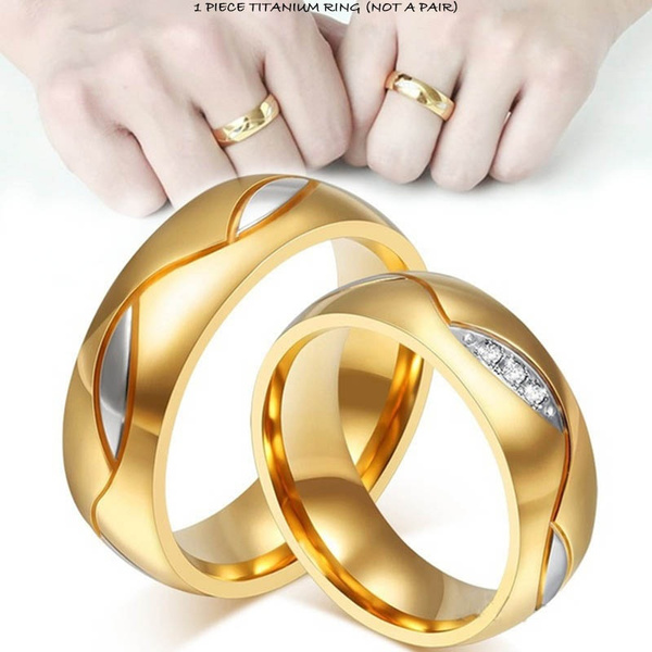 1pcs Stainless Steel Wedding Silver/Gold Band Men Women Couple CZ Ring Size 5-13 