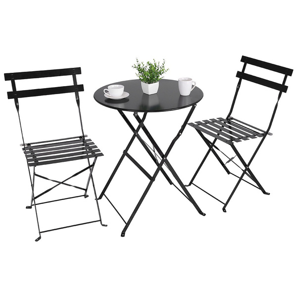Details about   3 Piece Bistro Table Set Metal Folding Patio Bistro Set Outdoor Furniture Set 