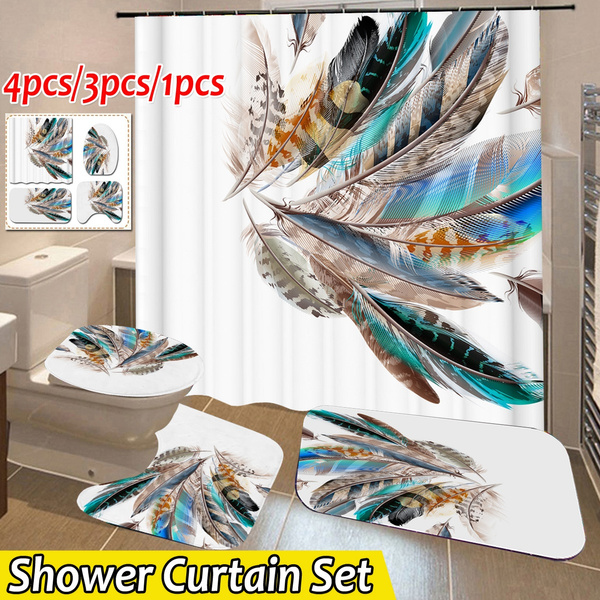 Feather Print Bathroom Shower Curtain, Feather Print Shower Curtain