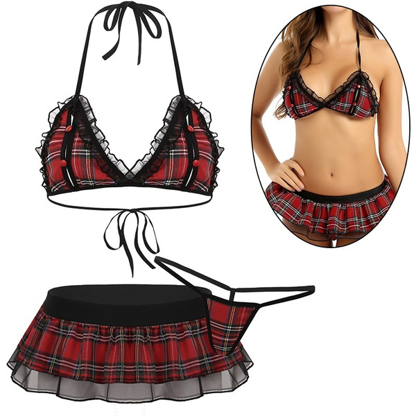 3Pcs Women Adults Schoolgirl Cosplay Costume Plaid Uniform Outfit | Wish