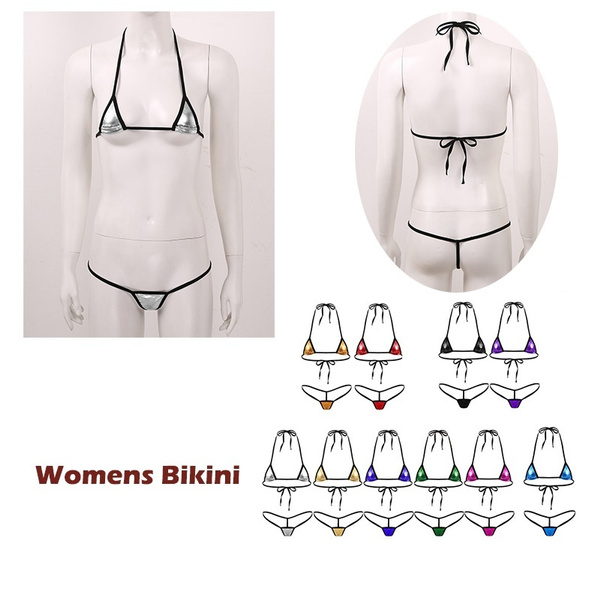 Women's Hot Shiny Metallic Micro Tie-on Bikini Mini G-String Thong
