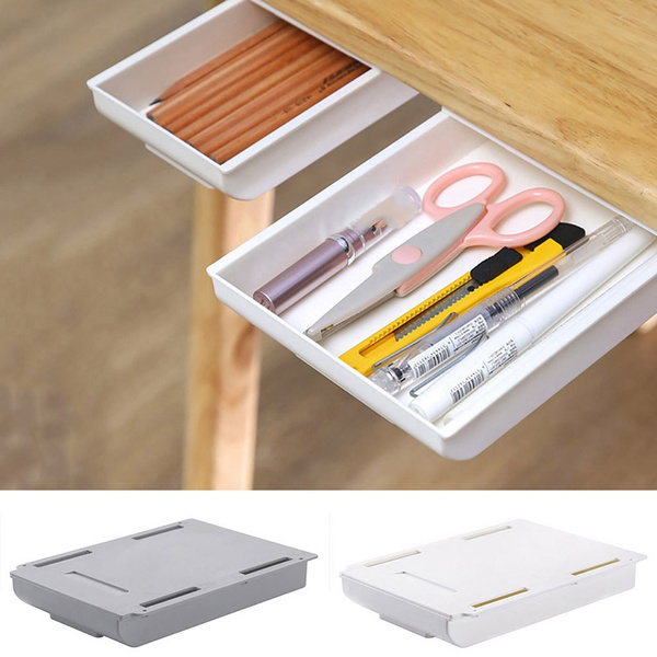 Under Desk Hidden Storage Drawer Pencil Tray Stationery Organizer Self Adhesive 