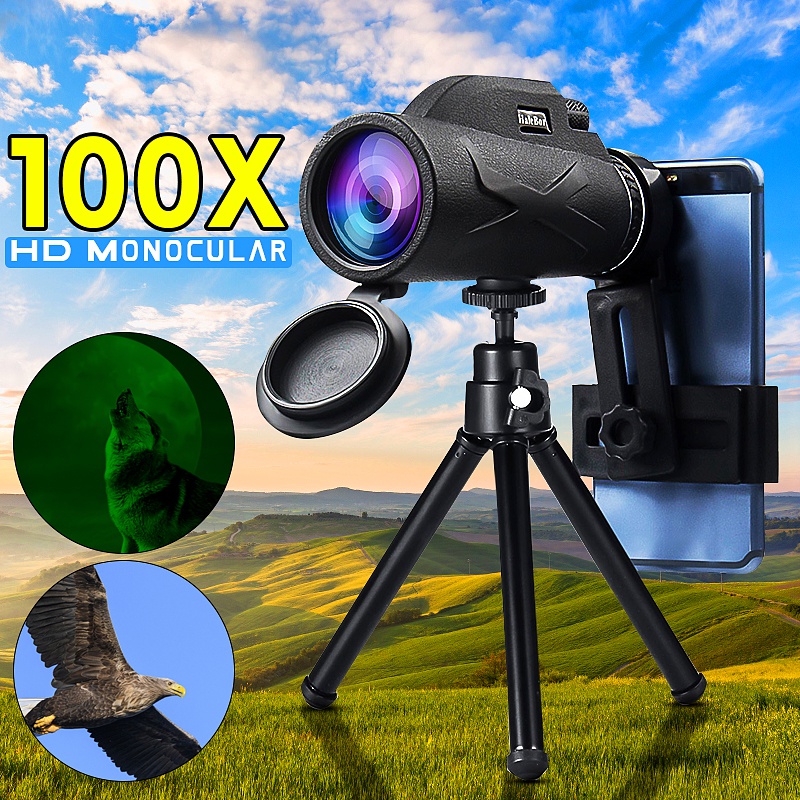 100X Nigh Vision BAK4 Prism HD Zoom Monocular Waterproof Telescope with Tripod For Outdoor Travel Hiking