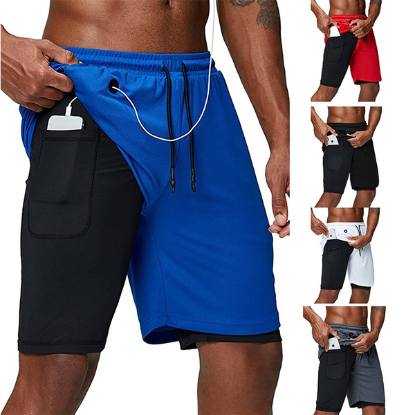 2 in 1 gym shorts with phone pocket