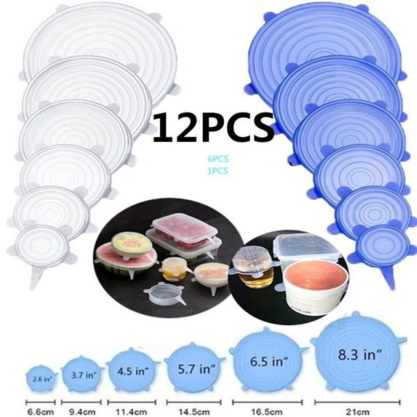 12pcs Heat Resistant Silicone Stretch Lids Food Wrap Bowl Pot Pan Cover 