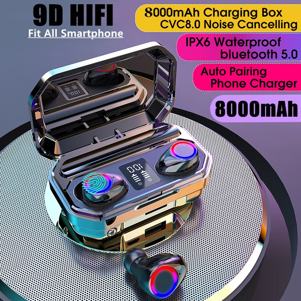 New 9d Hifi Bluetooth 5 0 Cvc8 0 Noise Reduction Stereo Wireless Tws Bluetooth Headset Led Display Headset Waterproof Dual Headphones With Power Bank Chagring Case Led Binaural Version 4000 8000mah Or Only