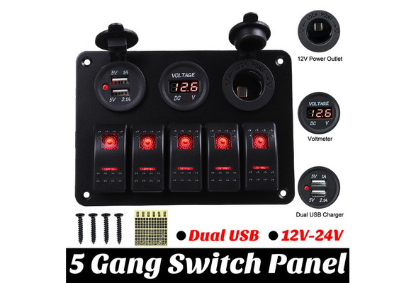Car Boat 5Gang ON-OFF Toggle Switch Panel 2USB 12/24V Fit Marine RV Truck Camper Car Boat 5Gang ON-OFF Toggle Switch Panel 2USB 12/24V Fit Marine RV Truck Camper