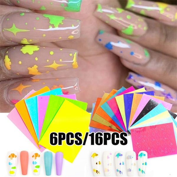 6pcs 16pcs Nail Art Holographic Nail Sticker Nail Art Cloud Star Digital Colorful Sticker Wish