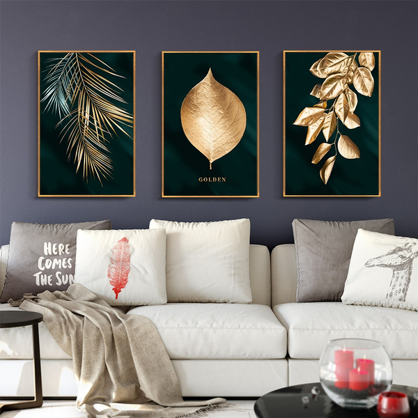 Nordic Decoration Golden Leaf Canvas Abstract Painting Wall Art Poster Print 