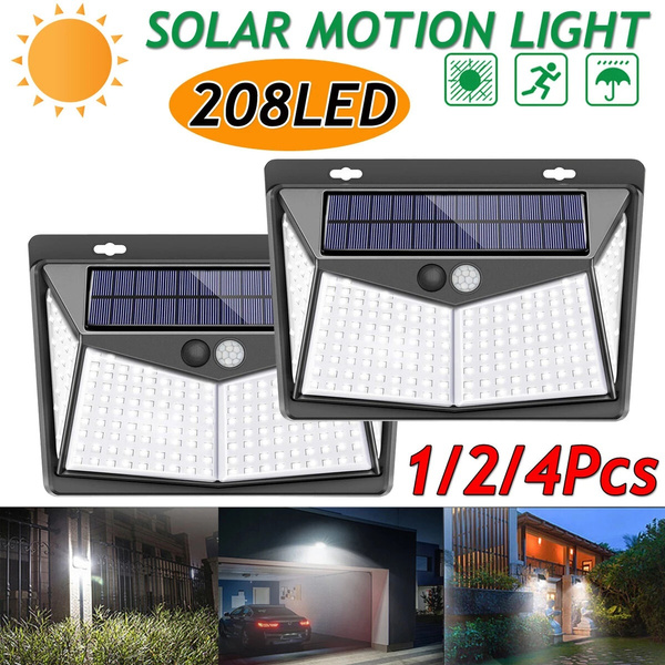 208 LED Solar Powered Wall Light PIR Motion Sensor Outdoor Garden Security Lamp 
