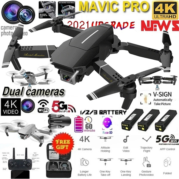 2021 Future Dual Cameras Mavic Pro Folding Drone 4.0！Profesional Dual 4K  Camera Clone Dji Mavic Pro Clone 4.0 ! 60 Minutes Flight Time Wireless Wifi  360 Degree Roll FPV Selfie RC Drone