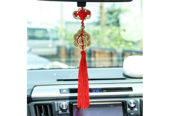 5 Coins Pendant Chinese Knot Tassel Feng Shui Good Luck Car Decor Hanging String 
