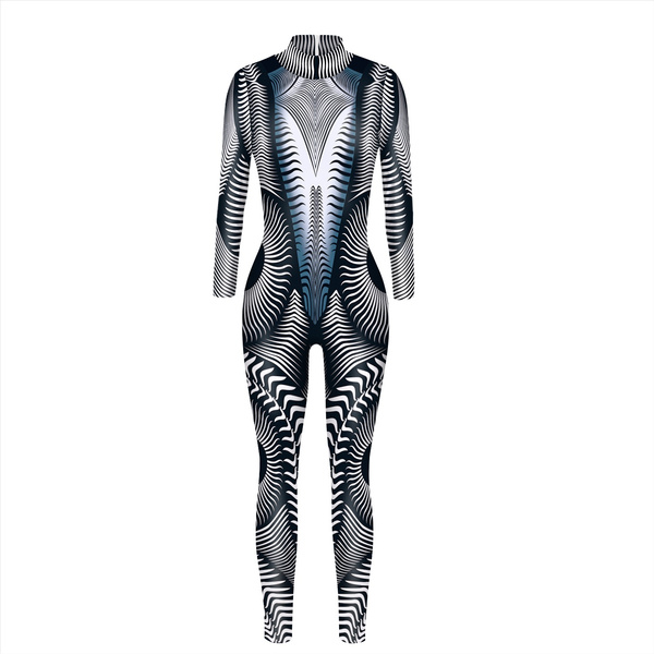 New Halloween Costume Women 3d Printed Long Sleeve Bodycorn Jumpsuit ...