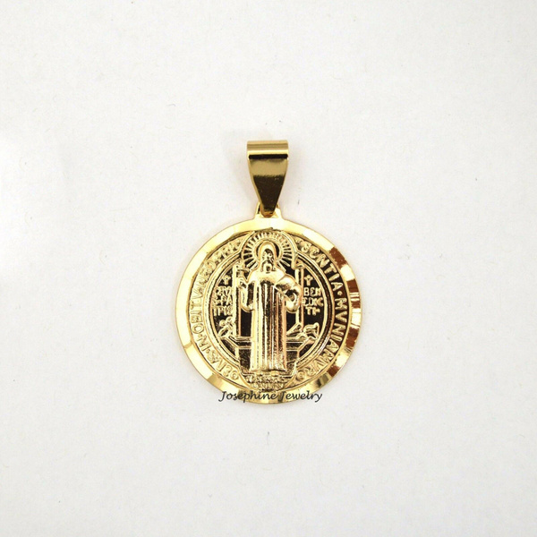 Gold Plated Saint Benedict Medal Pendant Necklace San Benito