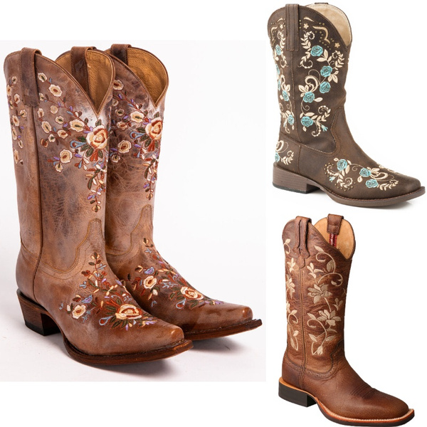 women's floral embroidered cowboy boots