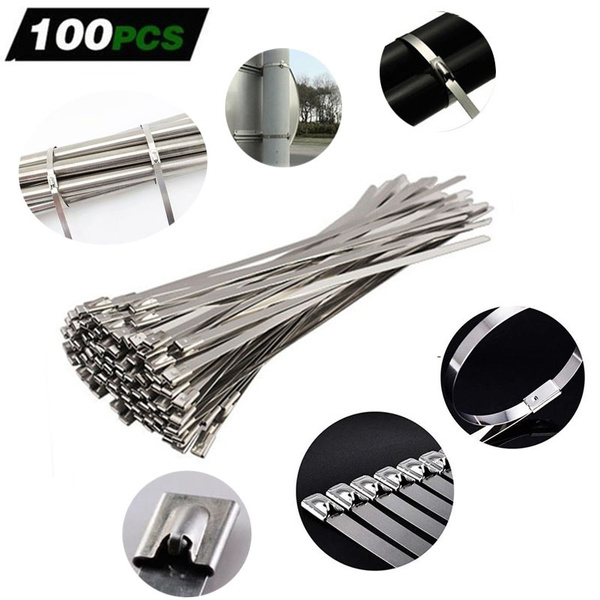 100 Pc Stainless Steel Metal Cable Zip Tie Strap Locking Exhaust Pipe Header 12" 