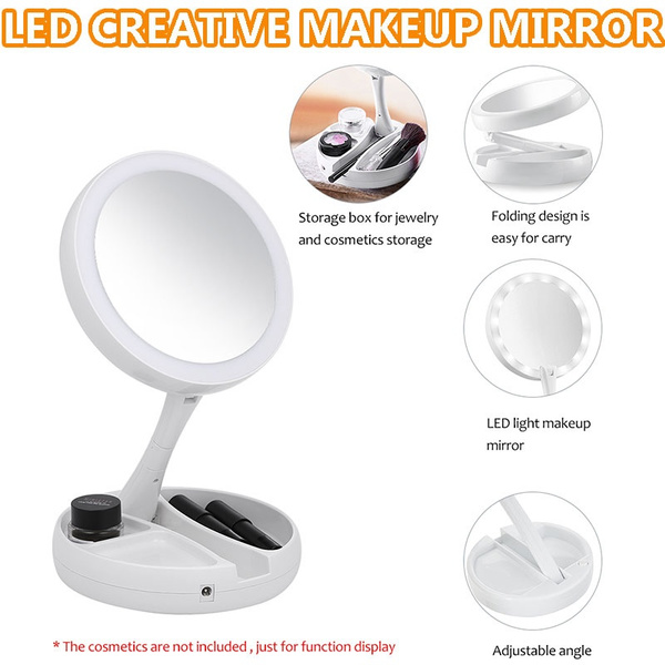 lighted folding makeup mirror