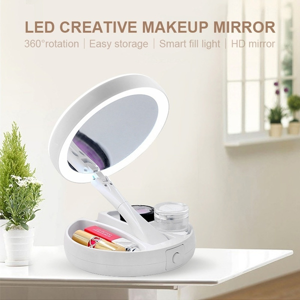 LED Lighted Folding Makeup Mirror Vanity Pocket Mirror With