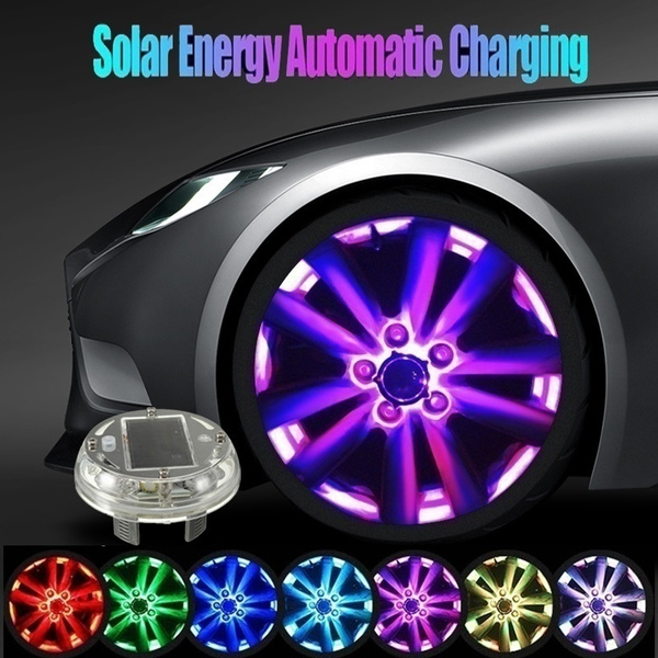 4pcs Solar Energy Car LED Lights Wheel Hub Tire Air Valve Cap Flash Lamp 16 Mode 