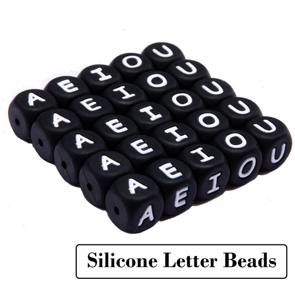 Black Teething Letter Beads 12mm 10pc Silicone Nursing Teether Bead Food  Grade DIY Baby Teething Jewelry Necklace Accessories