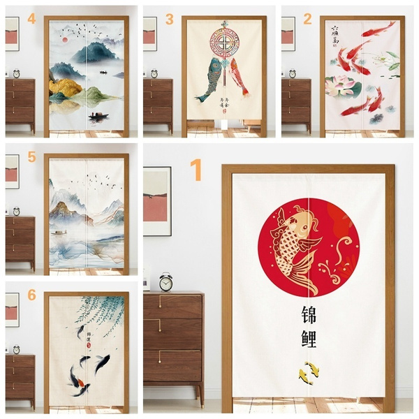 Japanese Noren Door Curtain Tapestry Chinese Feng Shui Fish Doorway Room Divider 