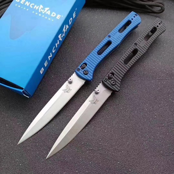 Tactical Pocket Knife Benchmade 417 Fact Folding Knife 3 95 S30v Satin Plain Blade Black Blue Handles For Camping And Hunting Wish