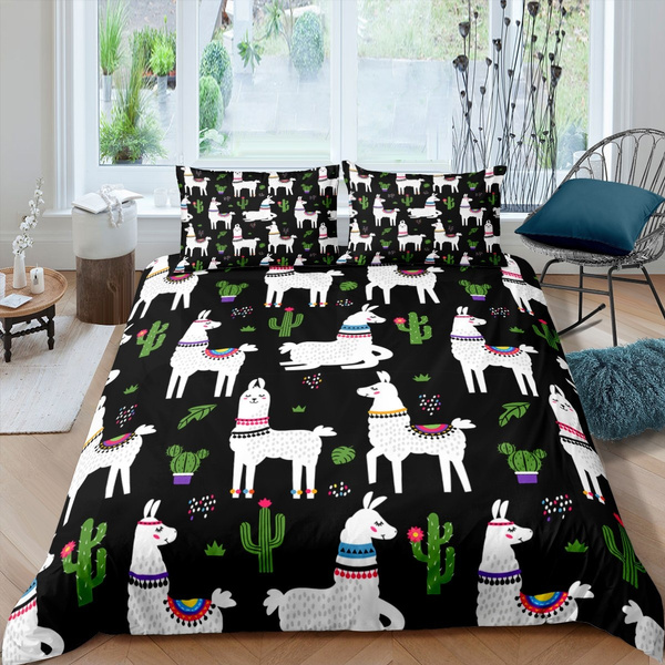Cartoon Llama Alpaca Design Duvet Cover, Llama Twin Bedding
