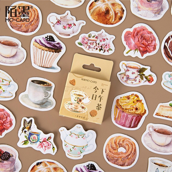 46Pcs/box Stationery Sticker Retro Cake Coffee Food Decorative