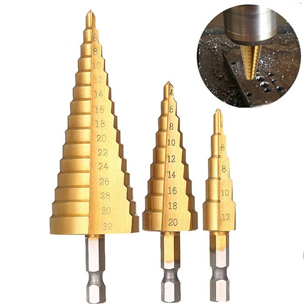 4-32mm HSS Spiral Shank Step Cone Drill Bit Hole Cutter Titanium Nitride Coated 