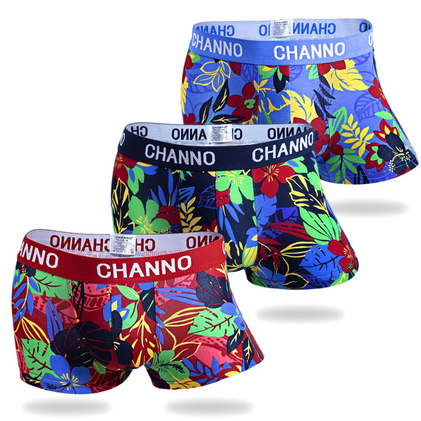 Channo Men s Floral Underwear Colorful Printed Cotton Boxer Briefs