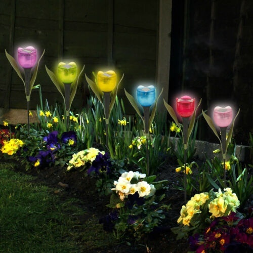 Garden Tulip Flower Shape Decor LED Solar Powered Lights Yard Outdoor U5O4 