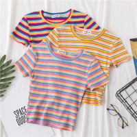 Mosucoirl Women Good Vibes Summer Graphic Tees Floral Print Shirt Rainbow Tank Tops