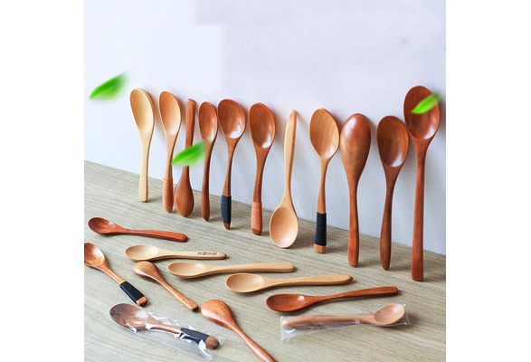 1/5Pcs Kitchen Wooden Spoon Bamboo Cookings Utensil Soup Teaspoon Catering G hg 
