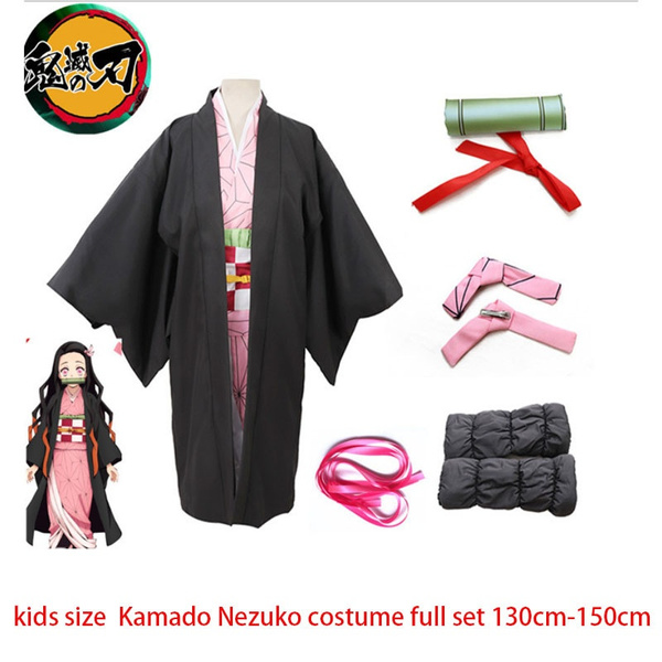 Kids Demon Slayer Kimetsu no Yaiba Kamado Nezuko Cosplay Costume Tanjirou Kimono Headwear Japan Anime Halloween Dress