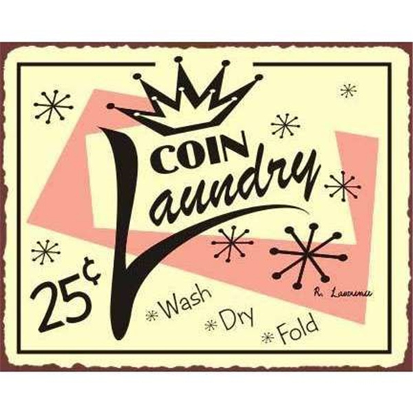 Vintage Coin Laundry Wash Dry Fold Metal Tin Sign 8x12 Inch Retro Home