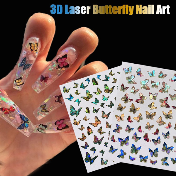 Download 1pc 3d Laser Butterfly Nail Art Spring Summer Holographic Butterfly Nail Stickers Designs Manicure Wish