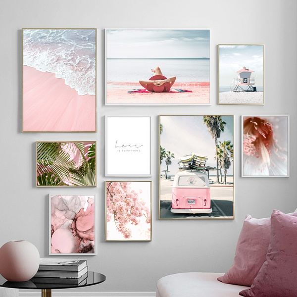 Ocean Bus Travel Landscape Canvas Poster Nordic Wall Art Print Living Room Decor 