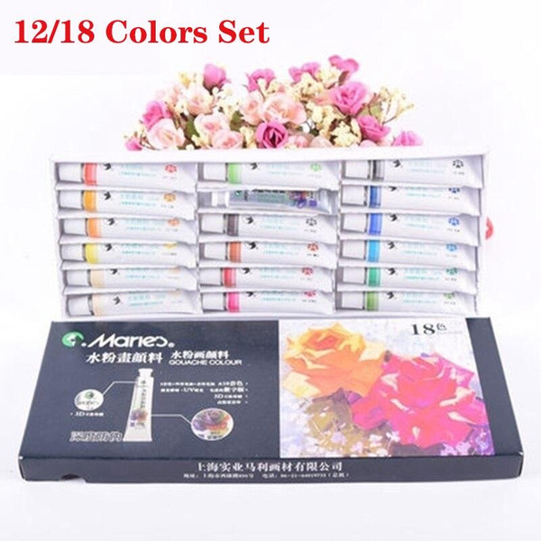Marie's 12/18 Colors 5ML/Tube Art Watercolor Gouache Paint Set Strong  Coverage Non-toxic Colored Pigment Drawing Paint