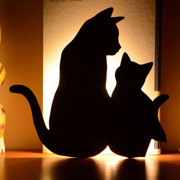 Romantic LED Night Lamp Light Sound Sensor Cat Silhouette Energy Saving Light