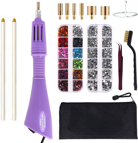 Hotfix Applicator, DIY Hot Fix Rhinestone Applicator Wand Setter Tool Kit  with 7 Different Sizes Tips, Tweezers & Brush Cleaning kit and 2 Pack  Hot-Fix Crystal Rhinestones