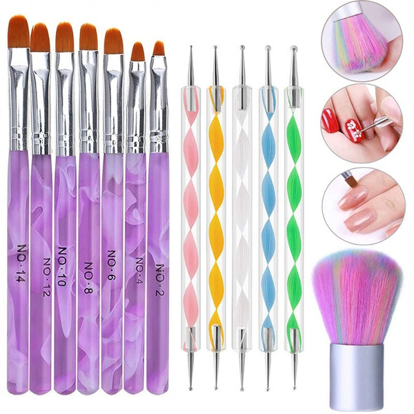 Uv Gel Acrylic Nail Art Brush Nail Art Tips Builder Brush Nail Painting Brush Pen Set Nail Art Dust Remover Brushes Powder For Acrylic Nail Art Design Dotting Painting Pen Wish