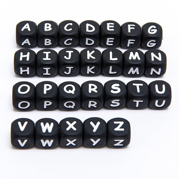 10pcs 12mm Black Letter Beads Square Letter Alphabet Beads Silicone Beads  DIY For Jewelry Making Bracelet Necklace Accessories