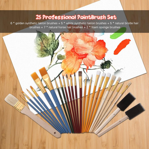 25PCS Paint Brushes Set PaintBrushes Starter Kit Includes Taklon