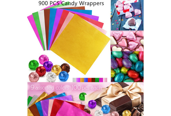 ZEAYEA 900 Pcs Foil Chocolate Candy Wrappers, 9 Colors Sugar Candy Aluminum  Foil Wrappers, 4x4 inches Square Tin Foil Chocolate Packaging Wrapping