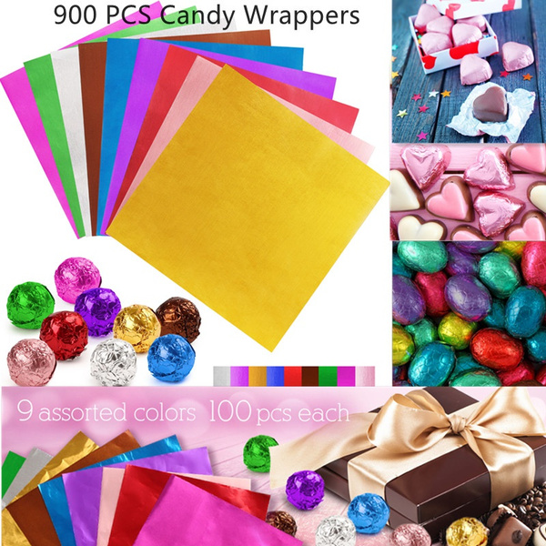 ZEAYEA 900 Pcs Foil Chocolate Candy Wrappers, 9 Colors Sugar Candy Aluminum  Foil Wrappers, 4x4 inches Square Tin Foil Chocolate Packaging Wrapping
