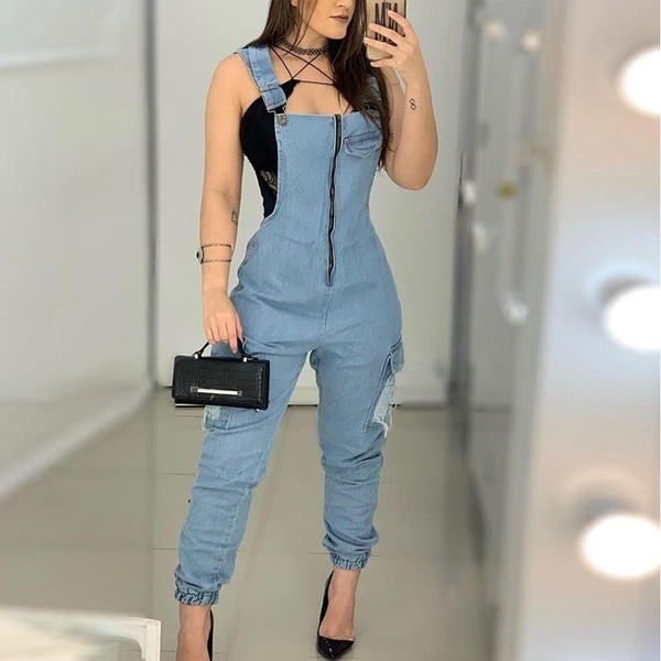 Fashion Women Denim Jumpsuits Long 