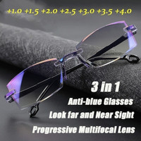 2020 Newest Rimless Diamond-cut Reading Glasses Anti-blue Light and ...